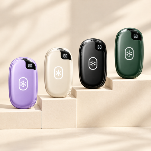Chauffe-mains magnétiques HiverDoux en 4 couleurs : violet lavande, crème, noir et vert sapin